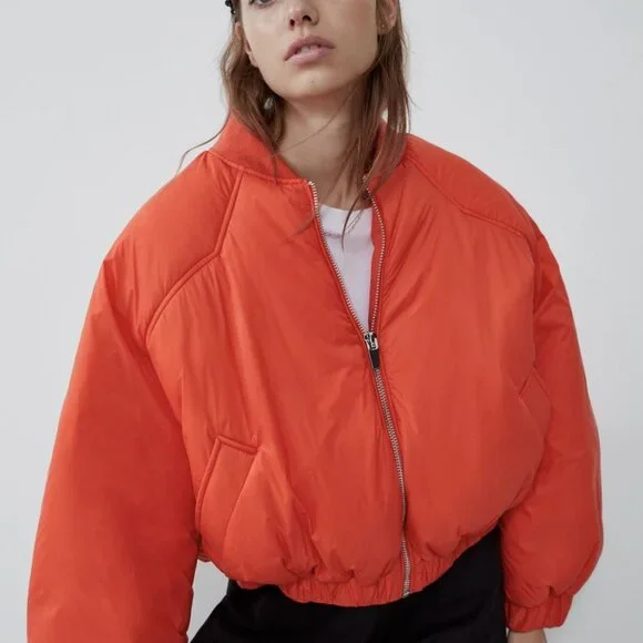 ZARA Orange Cropped Puffer Jacket - Picture 11 of 11